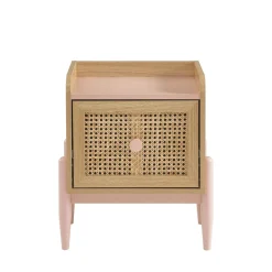 LILOU Table de chevet enfant 1 tiroir en bois et cannage