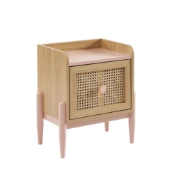 LILOU Table de chevet enfant 1 tiroir en bois et cannage