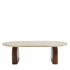 LIPALI Table basse en effet travertin et bois 100x60cm