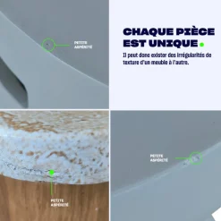 LIPALI Table basse en effet travertin et bois 100x60cm