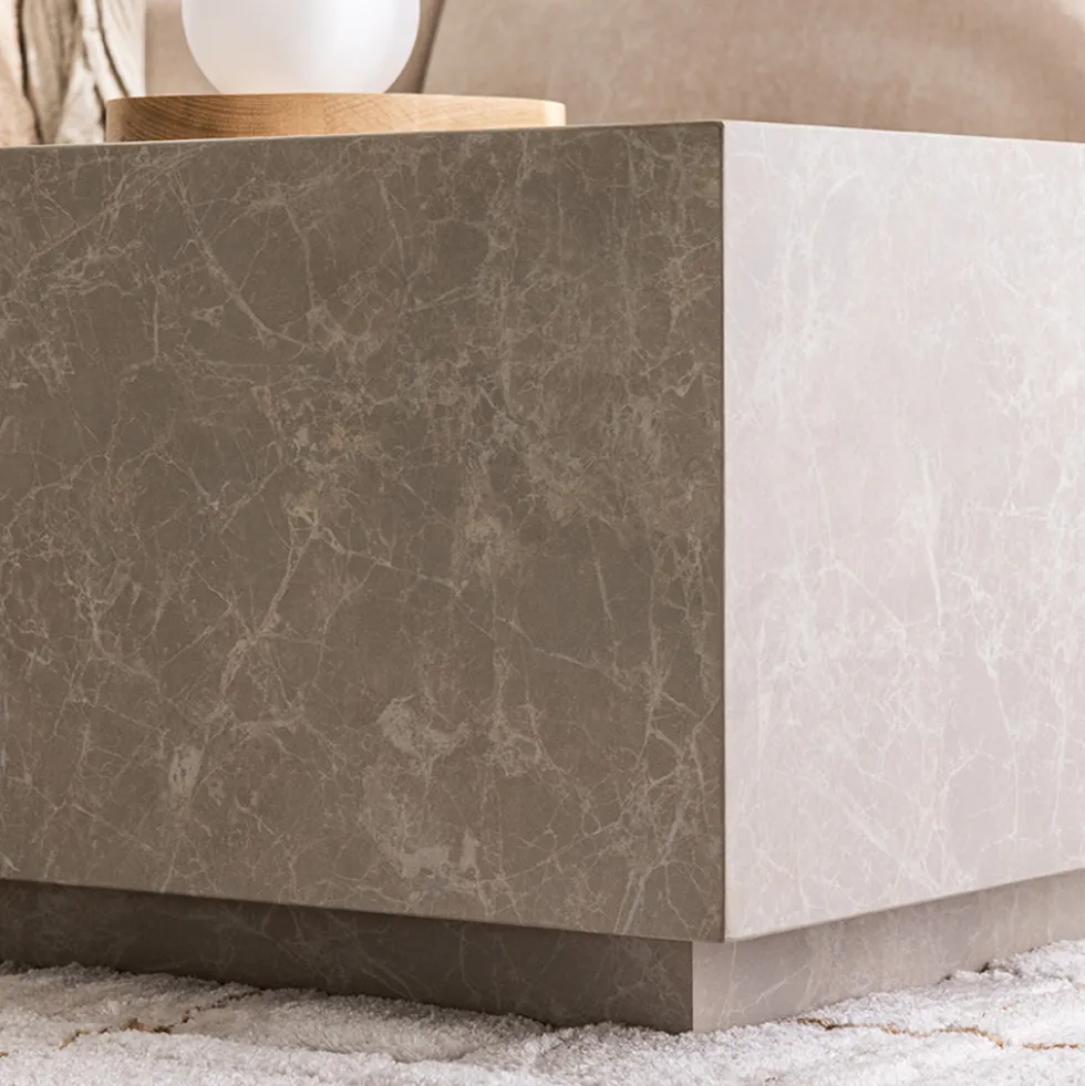 LIPANI Table basse carrée effet marbre 90x90cm