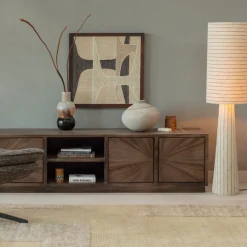 LOFT Lampadaire à rayures en métal et tissu bouclette H130cm