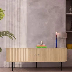 LUCIE Meuble tv aux portes coulissantes en bois et métal L150cm
