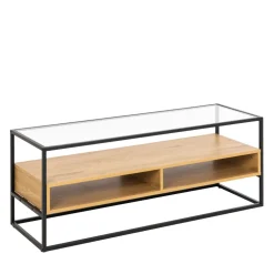 LUMA Meuble TV en verre, bois et métal L120cm
