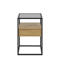 LUMA Table de chevet 1 tiroir en verre, bois et métal