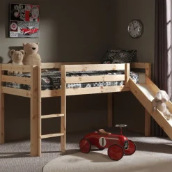 LUNA Lit enfant mezzanine avec toboggan en bois 90x200cm