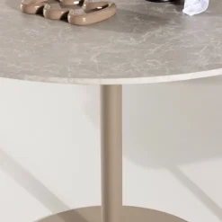 LYCKE Table à manger 4 personnes ronde en effet marbre et métal