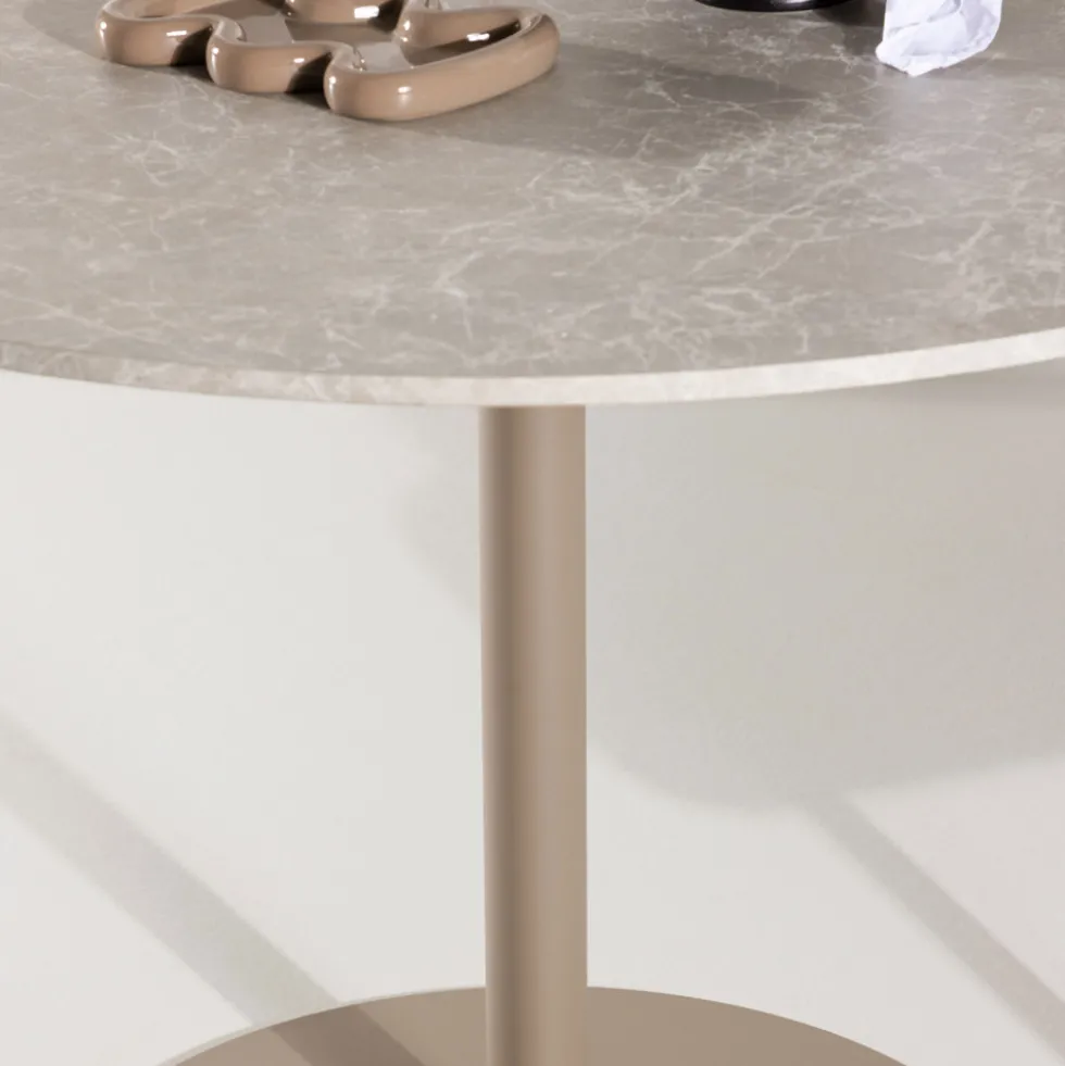LYCKE Table à manger 4 personnes ronde en effet marbre et métal