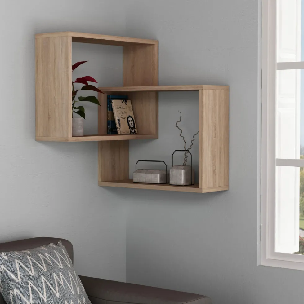 MALI Étagère d'angle murale en bois L68cm