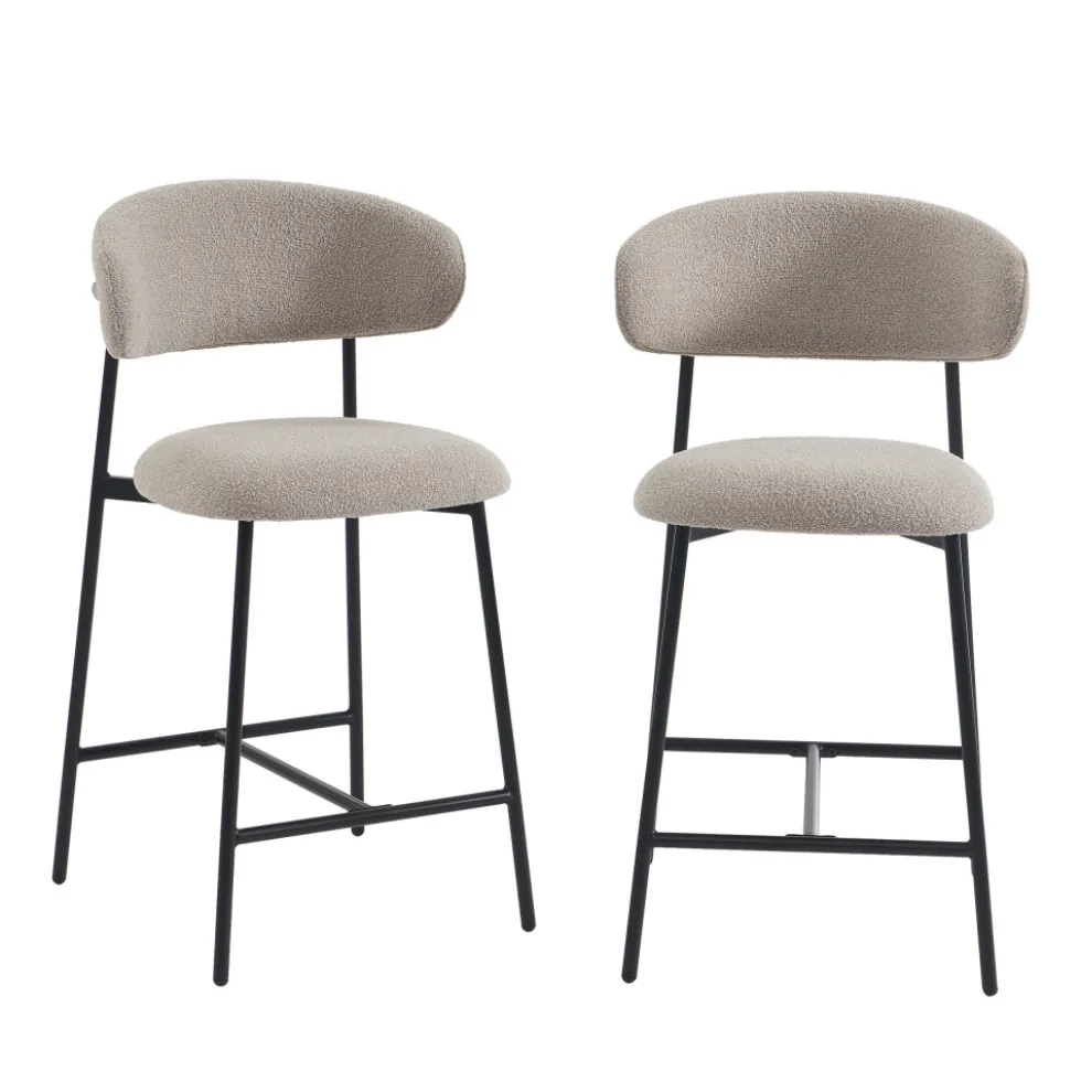 MANEL Lot de 2 tabourets de bar en tissu et métal H66cm