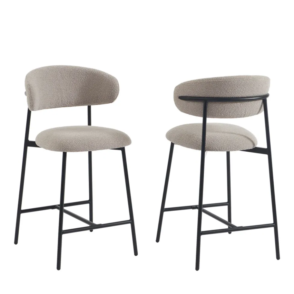 MANEL Lot de 2 tabourets de bar en tissu et métal H66cm