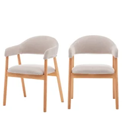 MARINA Lot de 2 fauteuils de table en tissu et bois