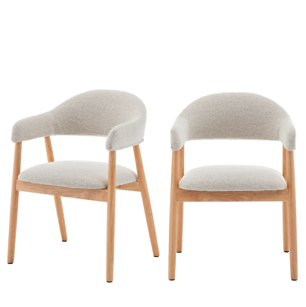MARINA Lot de 2 fauteuils de table en tissu bouclette et bois