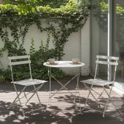 MARSEILLE Ensemble table de jardin pliante ronde bistrot et 2 chaises en métal