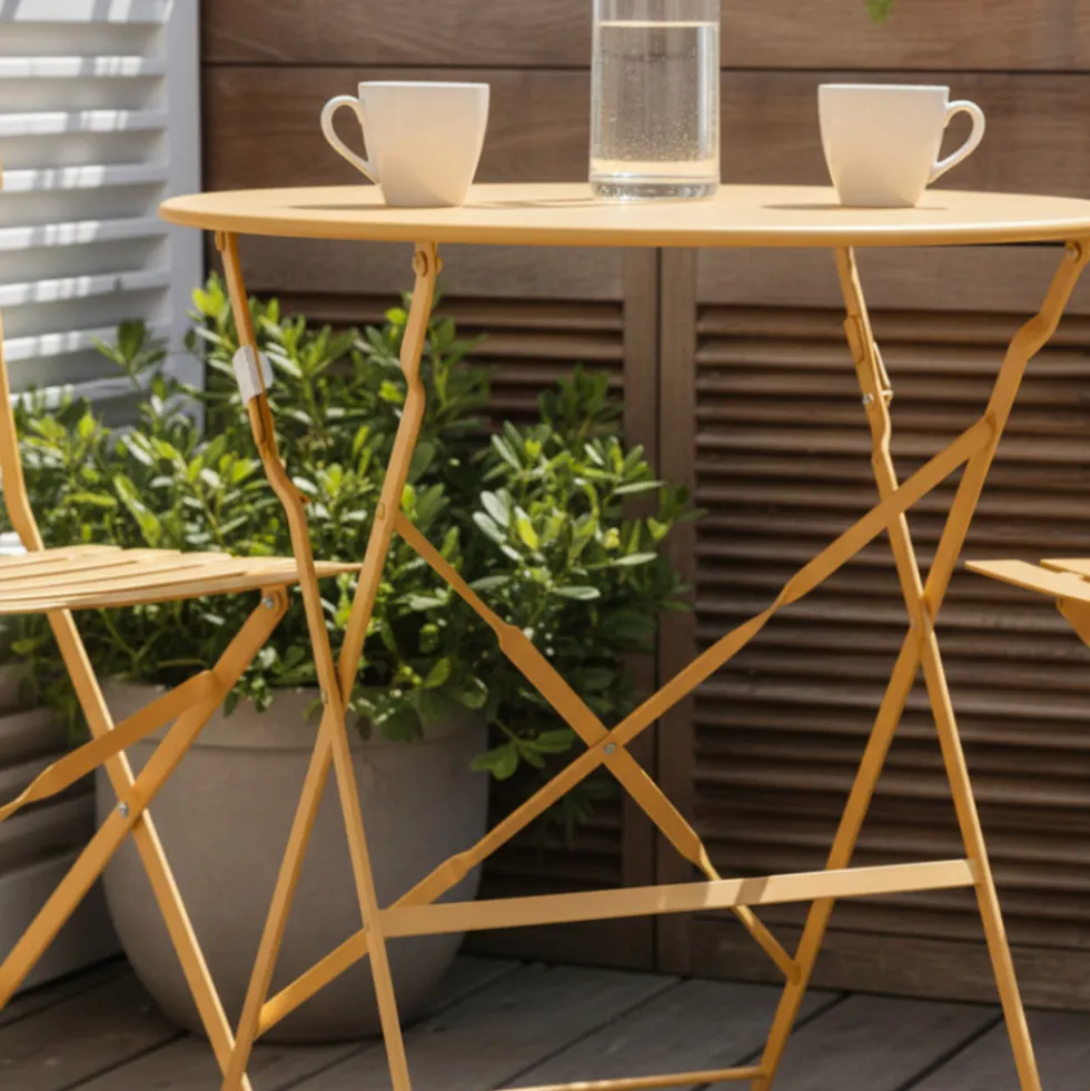 MARSEILLE Ensemble table de jardin pliante ronde bistrot et 2 chaises en métal