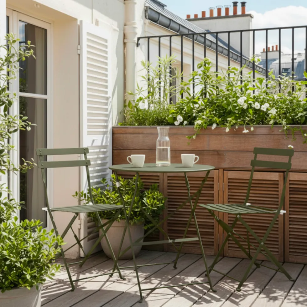 MARSEILLE Ensemble table de jardin pliante ronde bistrot et 2 chaises en métal