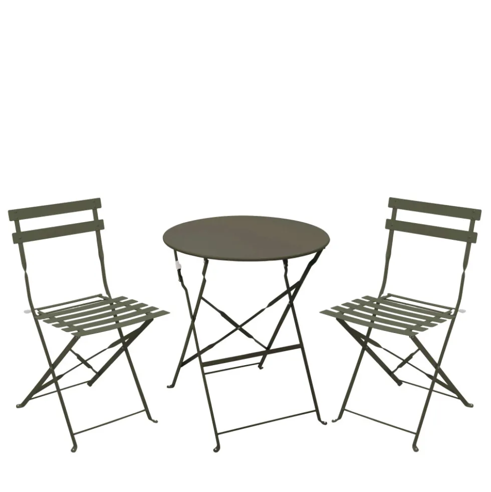 MARSEILLE Ensemble table de jardin pliante ronde bistrot et 2 chaises en métal
