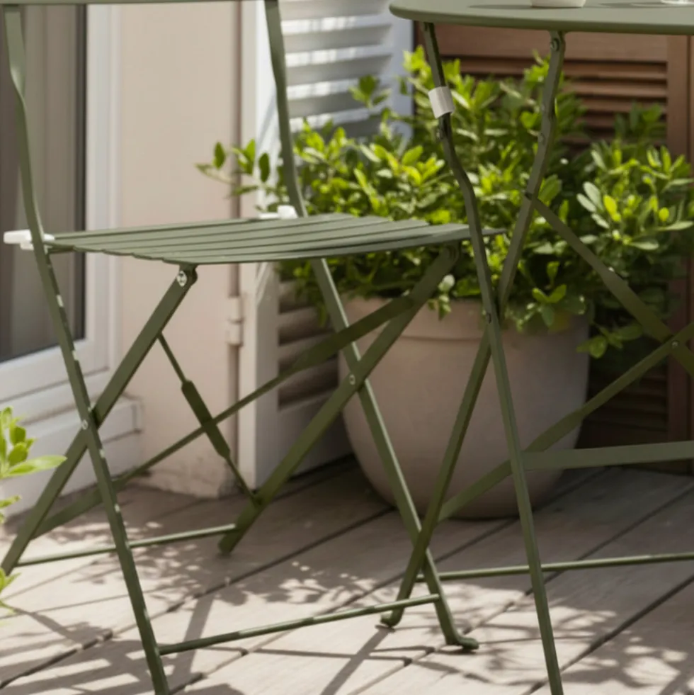 MARSEILLE Ensemble table de jardin pliante ronde bistrot et 2 chaises en métal