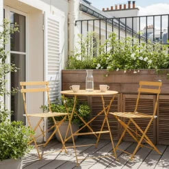 MARSEILLE Ensemble table de jardin pliante ronde bistrot et 2 chaises en métal