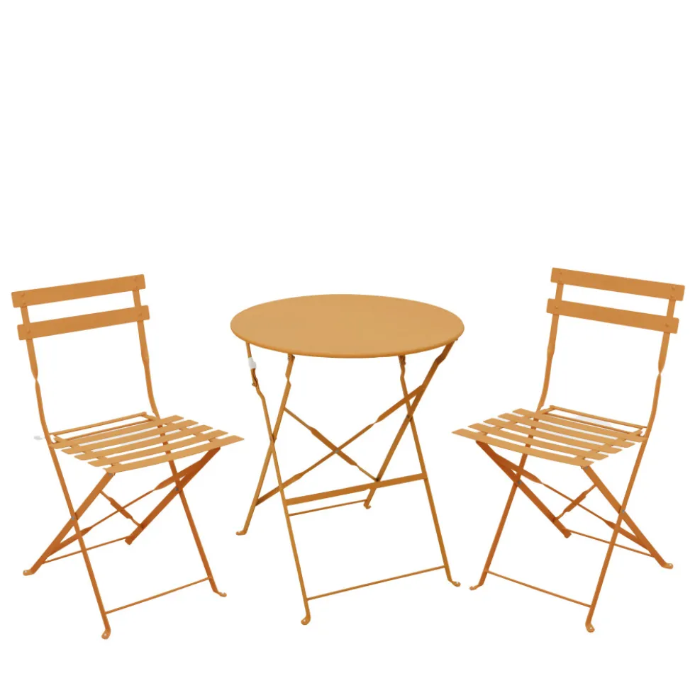 MARSEILLE Ensemble table de jardin pliante ronde bistrot et 2 chaises en métal