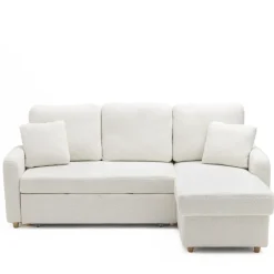 MATERA Canapé d'angle réversible convertible 3 places en tissu bouclette avec coffre