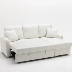 MATERA Canapé d'angle réversible convertible 3 places en tissu bouclette avec coffre