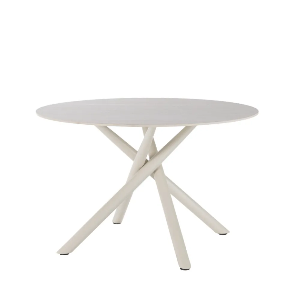 MATTHEO Table à manger 4 personnes ronde effet travertin et métal ø120cm
