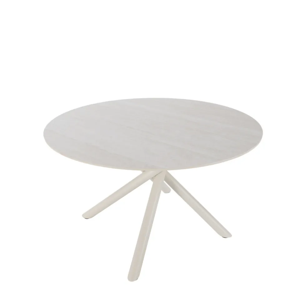 MATTHEO Table à manger 4 personnes ronde effet travertin et métal ø120cm