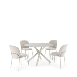 MATTHEO Table à manger 4 personnes ronde effet travertin et métal ø120cm