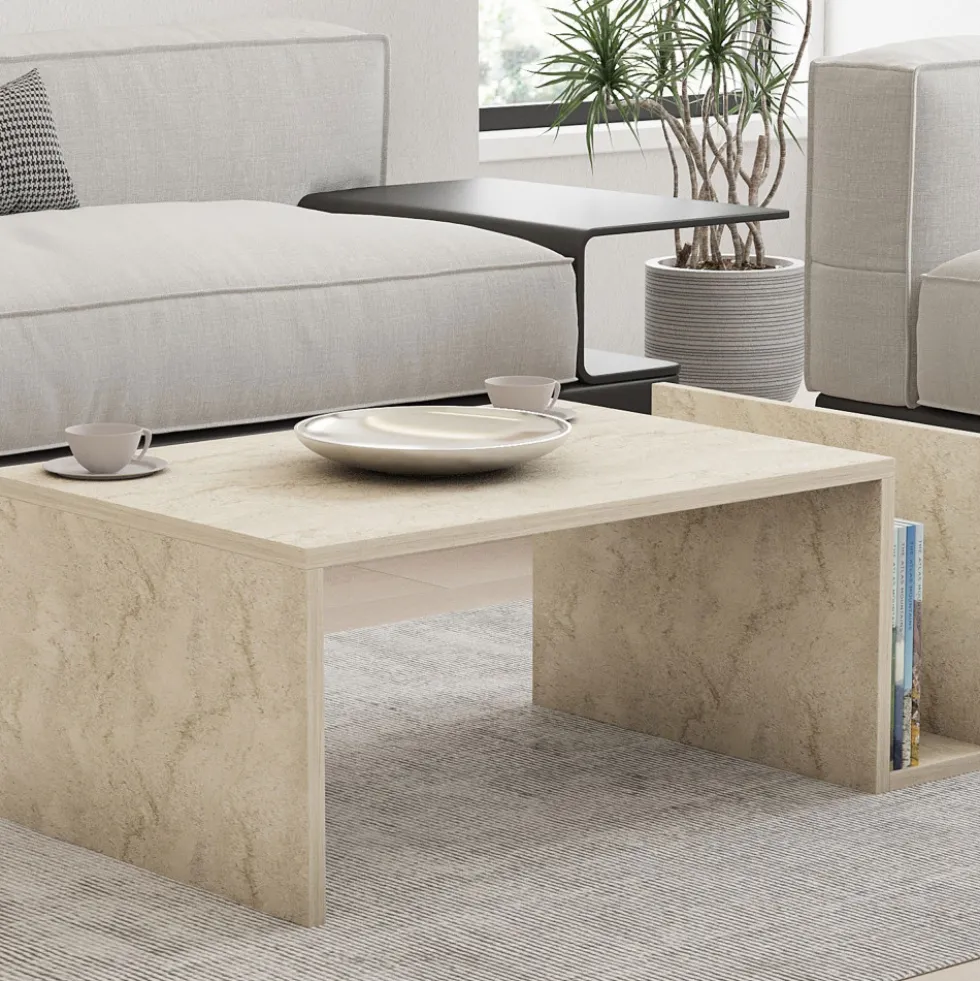 MAX Table basse avec porte magazines effet travertin