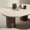 MEGG Table basse organique effet travertin et bois 130x78cm