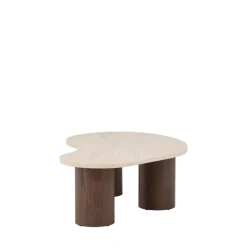 MEGG Table basse organique effet travertin et bois 130x78cm