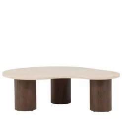 MEGG Table basse organique effet travertin et bois 130x78cm