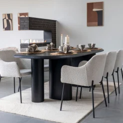 MELILLA Lot de 2 fauteuils de table en tissu bouclette et métal
