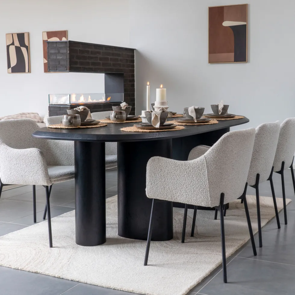 MELILLA Lot de 2 fauteuils de table en tissu bouclette et métal