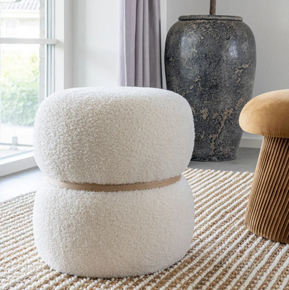 MILFORD Pouf rond en tissu bouclette ø38cm