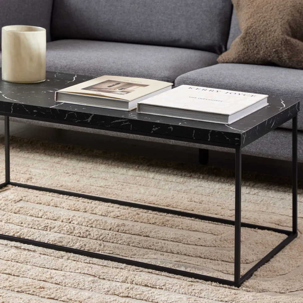 MIXO Table basse en effet marbre et métal 110x55cm