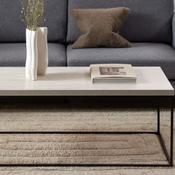 MIXO Table basse en effet travertin et métal 110x50cm