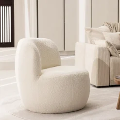 MO Fauteuil rond en tissu bouclette