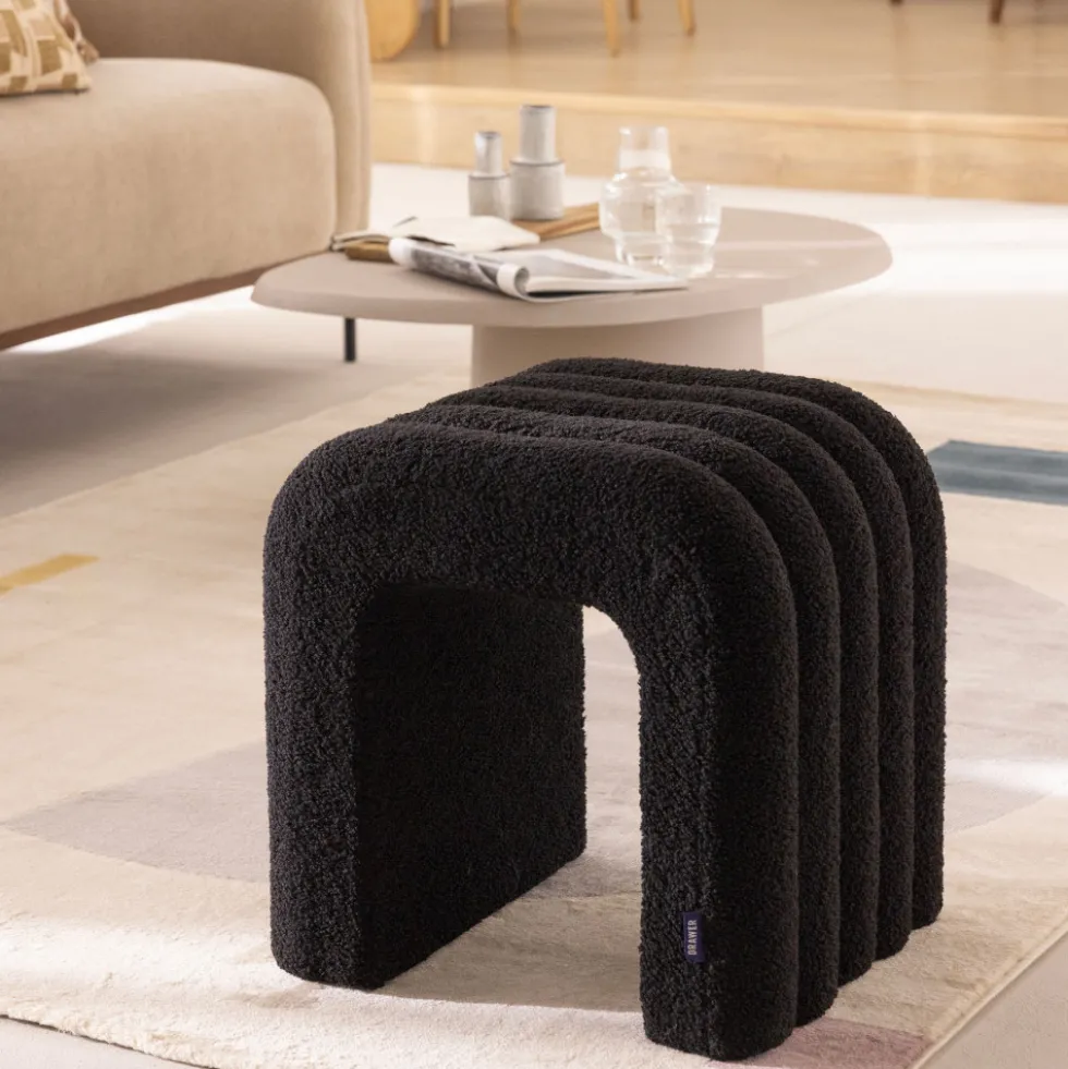 MUI Tabouret rembourré en tissu bouclette