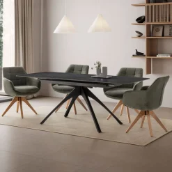 MYSTARA Table à manger extensible 6 à 8 personnes en céramique et métal 150-200x85cm