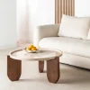 NADOR Table basse en marbre et bois massif ø80cm