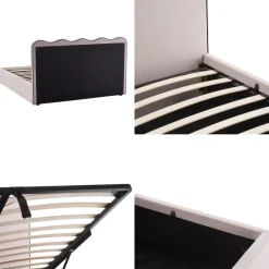 NAGOYA Lit coffre en tissu avec tête de lit ondulée 160x200cm