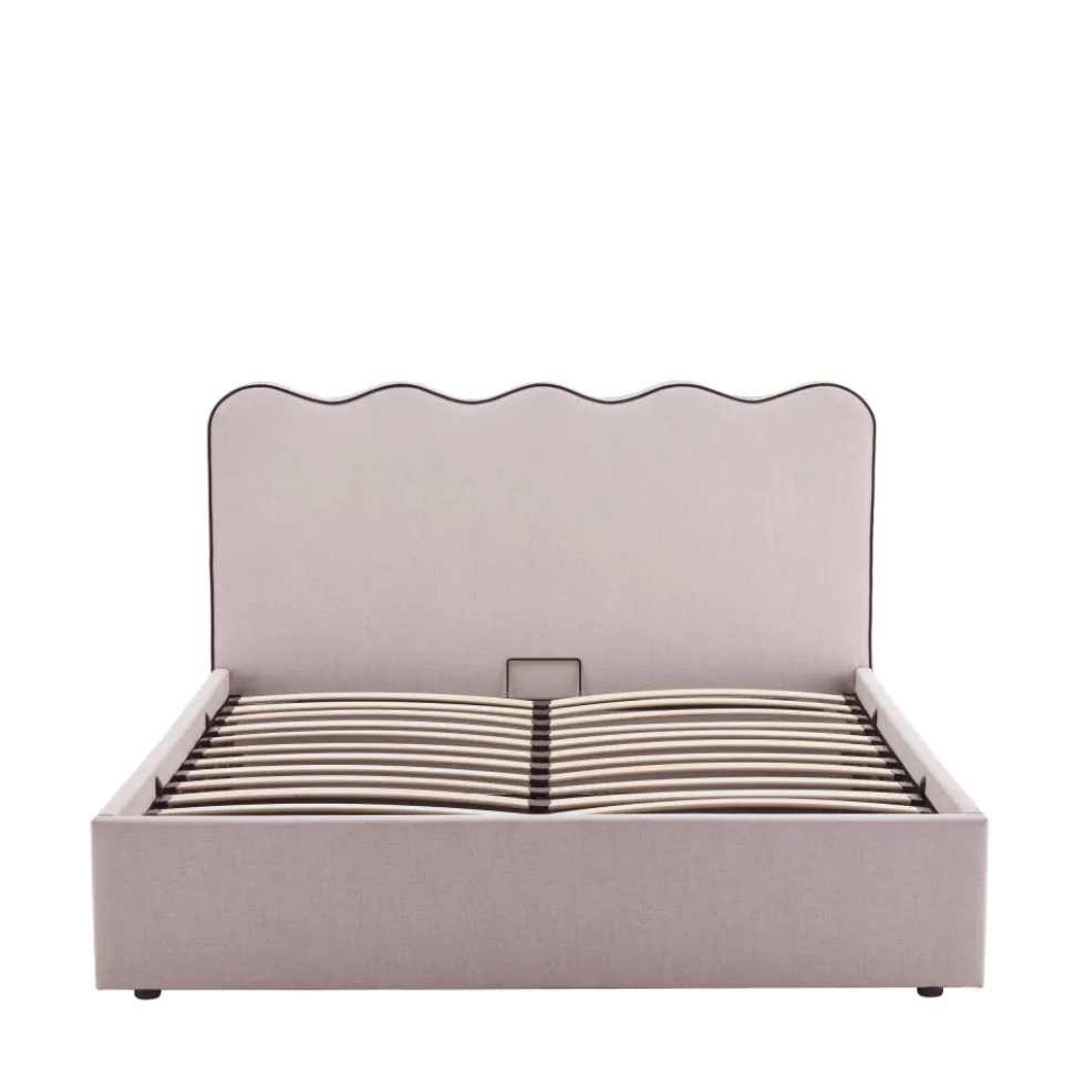 NAGOYA Lit coffre en tissu avec tête de lit ondulée 140x190cm