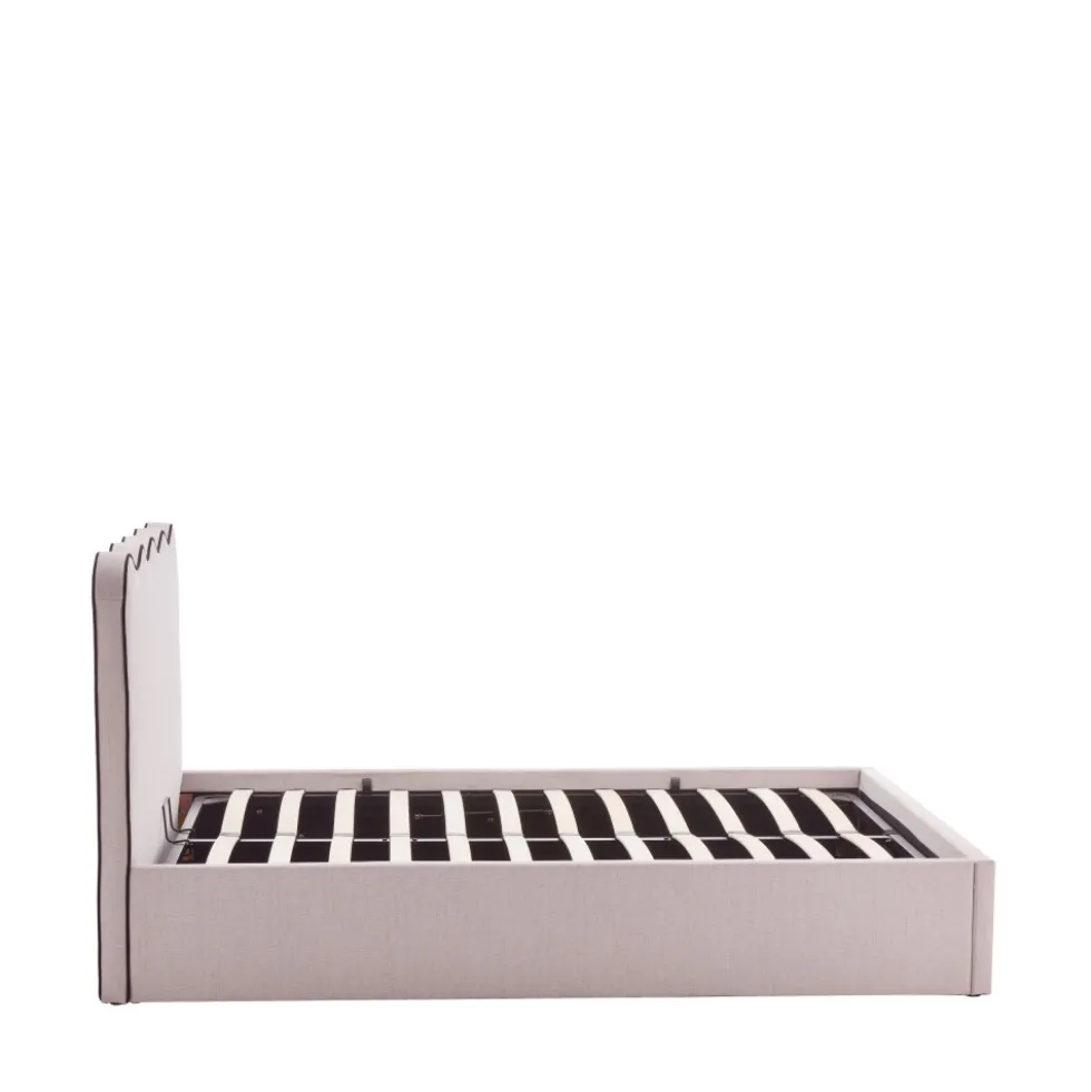 NAGOYA Lit coffre en tissu avec tête de lit ondulée 140x190cm