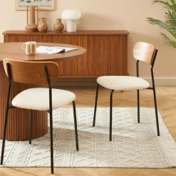 NALON Lot de 2 chaises en tissu bouclette et métal
