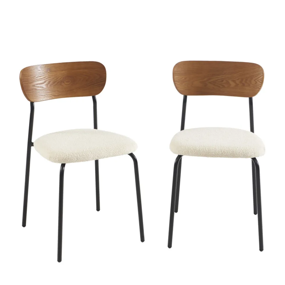 NALON Lot de 2 chaises en tissu bouclette et métal