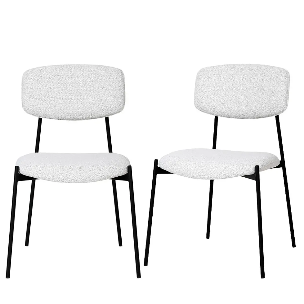NELLY Lot de 2 chaises en tissu bouclette et métal