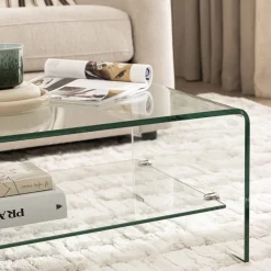NIDO Table basse double plateau en verre L110cm