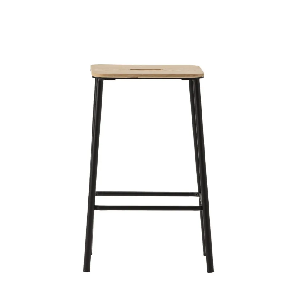 NOKI Lot de 2 tabourets de bar en bois et métal H65cm